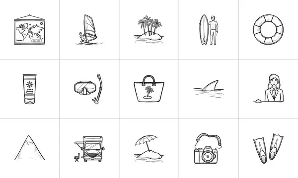 Yaz tatil elle çizilmiş anahat doodle Icon set. — Stok Vektör