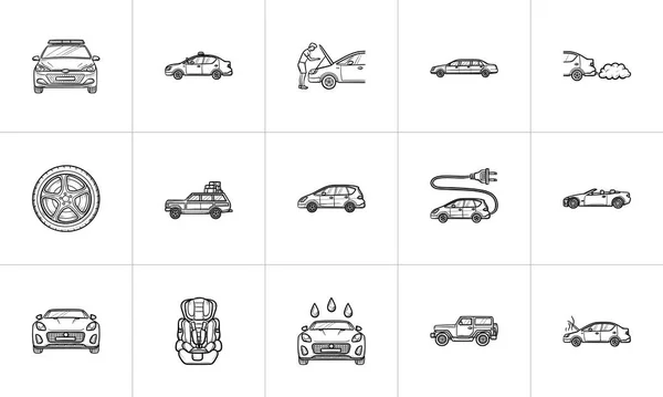 Car hand drawn outline doodle icon set. — Stock Vector