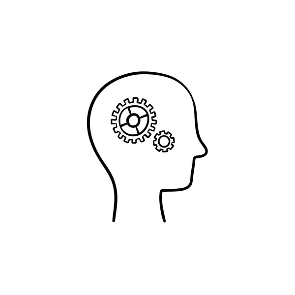 Human head with gears hand drawn outline doodle icon. — Stock Vector