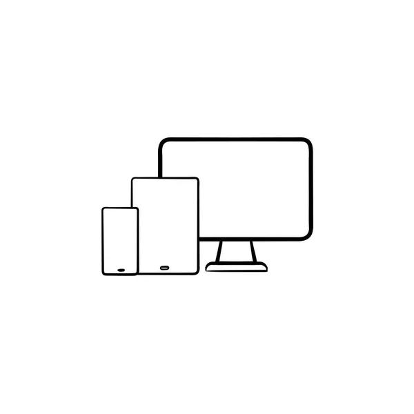 Akıllı telefon, tablet ve monitör el çizilmiş anahat doodle simgesi. — Stok Vektör