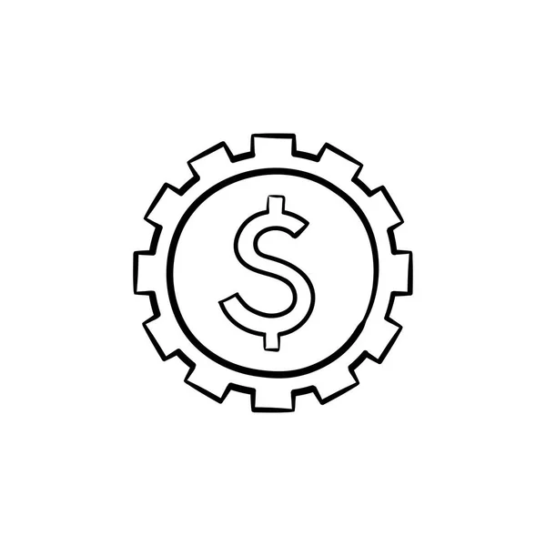 Cog con dollaro all'interno disegnato a mano icona scarabocchio contorno . — Vettoriale Stock
