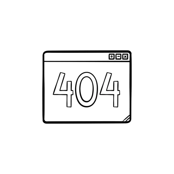 Browservenster met inscriptie 404 foutpictogram hand getrokken schets doodle. — Stockvector