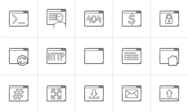 Browservensters hand getrokken schets doodle icon set. — Stockvector