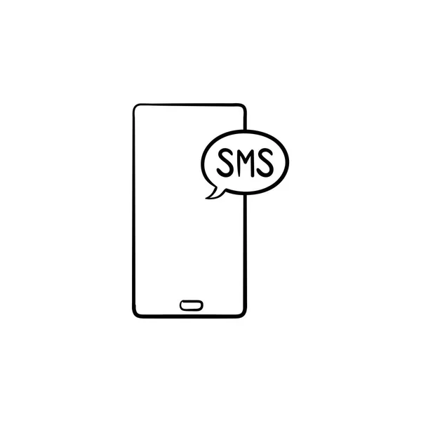 Mobile phone with sms hand drawn outline doodle icon. — Stock Vector