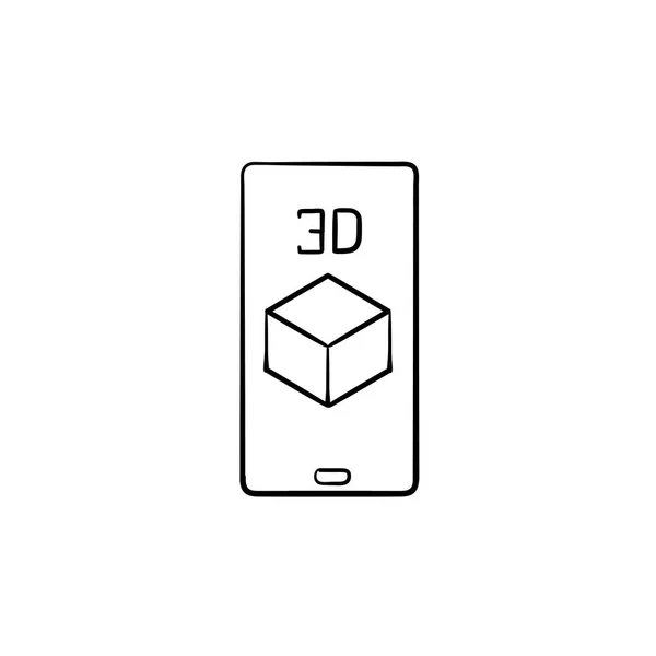 Smartphone med 3d kub dragna konturen doodle handikonen. — Stock vektor
