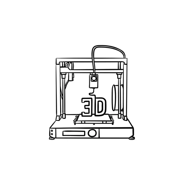 3D-printer hand getrokken schets doodle pictogram. — Stockvector