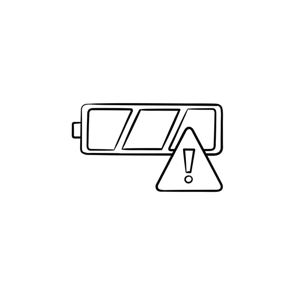 Lege batterij met uitroepteken hand getrokken schets doodle pictogram. — Stockvector