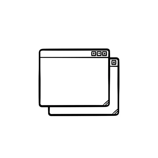 Dvě okna prohlížeče ručně tažené obrysu doodle ikonu. — Stockový vektor