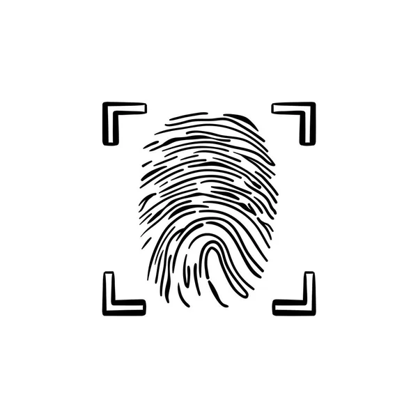 Huella dactilar escaneada en el marco dibujado a mano esbozo garabato icono . — Archivo Imágenes Vectoriales