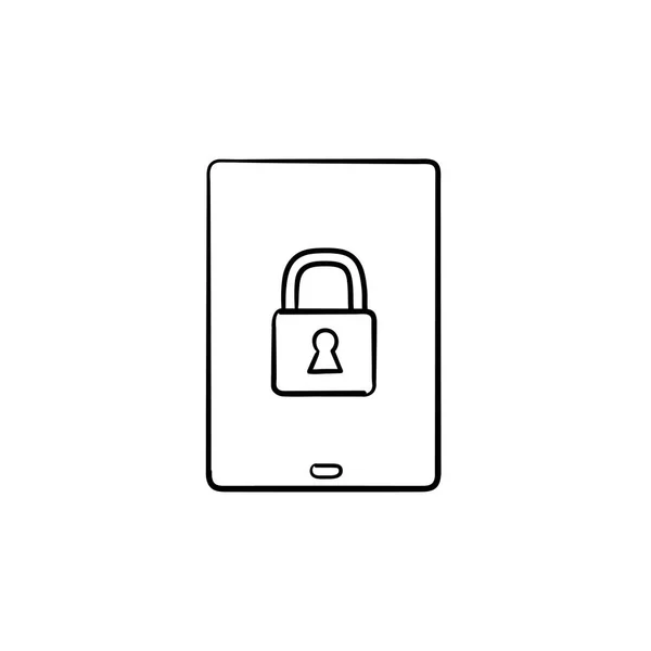 Tableta digital con candado dibujado a mano esbozo garabato icono . — Archivo Imágenes Vectoriales