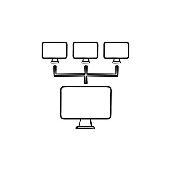 Rete di computer disegnato a mano contorno icona scarabocchiare . — Vettoriale Stock