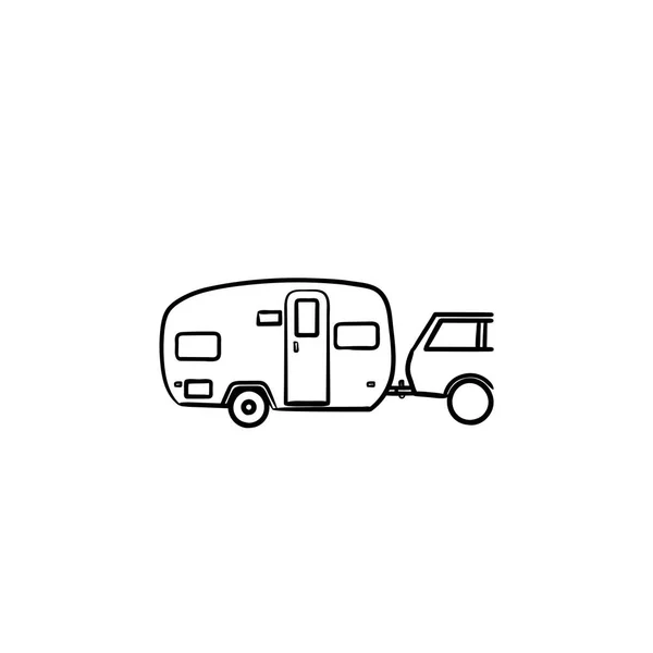 Camper trip hand drawn outline doodle icon. — Stock Vector