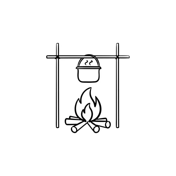 Kazan kamp ateşi el çizilmiş anahat doodle simgesi üzerinde pişirme. — Stok Vektör