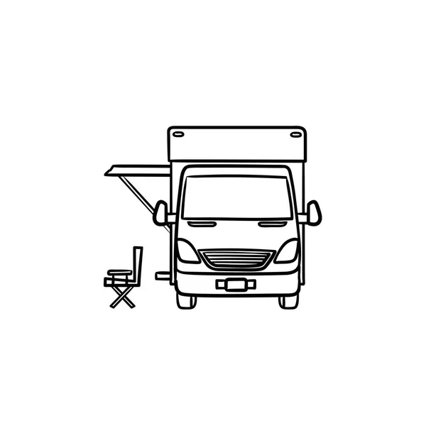 Motorhome with tent hand drawn outline doodle icon. — Stock Vector