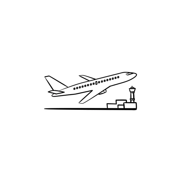Avion décollant dessiné à la main contour icône doodle . — Image vectorielle