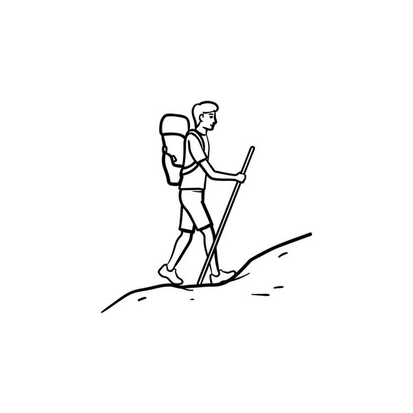 手描き下ろしアウトライン落書きアイコンを登山観光バックパッカー. — ストックベクタ