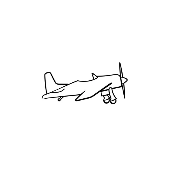 Küçük el çizilmiş anahat pervaneli uçakla doodle simgesi. — Stok Vektör
