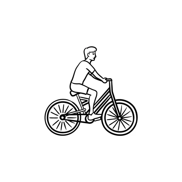 Man rijden een fiets hand getrokken schets doodle pictogram. — Stockvector