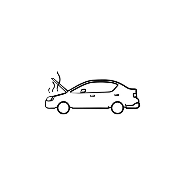 Coche roto con capucha abierta y dibujo a mano de vapor icono garabato . — Archivo Imágenes Vectoriales