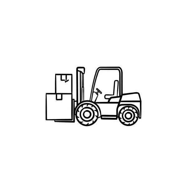 Ambar forklift kamyon karton kutular el çizilmiş anahat doodle simgesi ile. — Stok Vektör