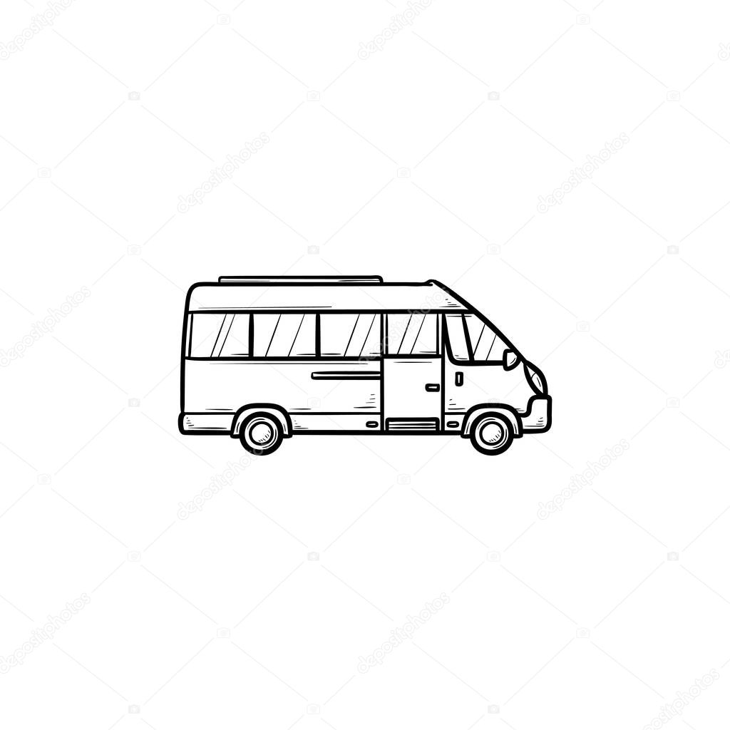 Minibus hand drawn outline doodle icon.