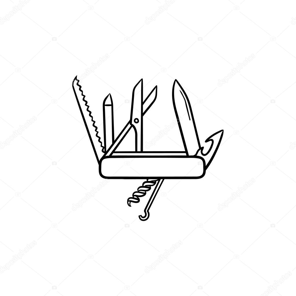 Swiss folding knife hand drawn outline doodle icon.