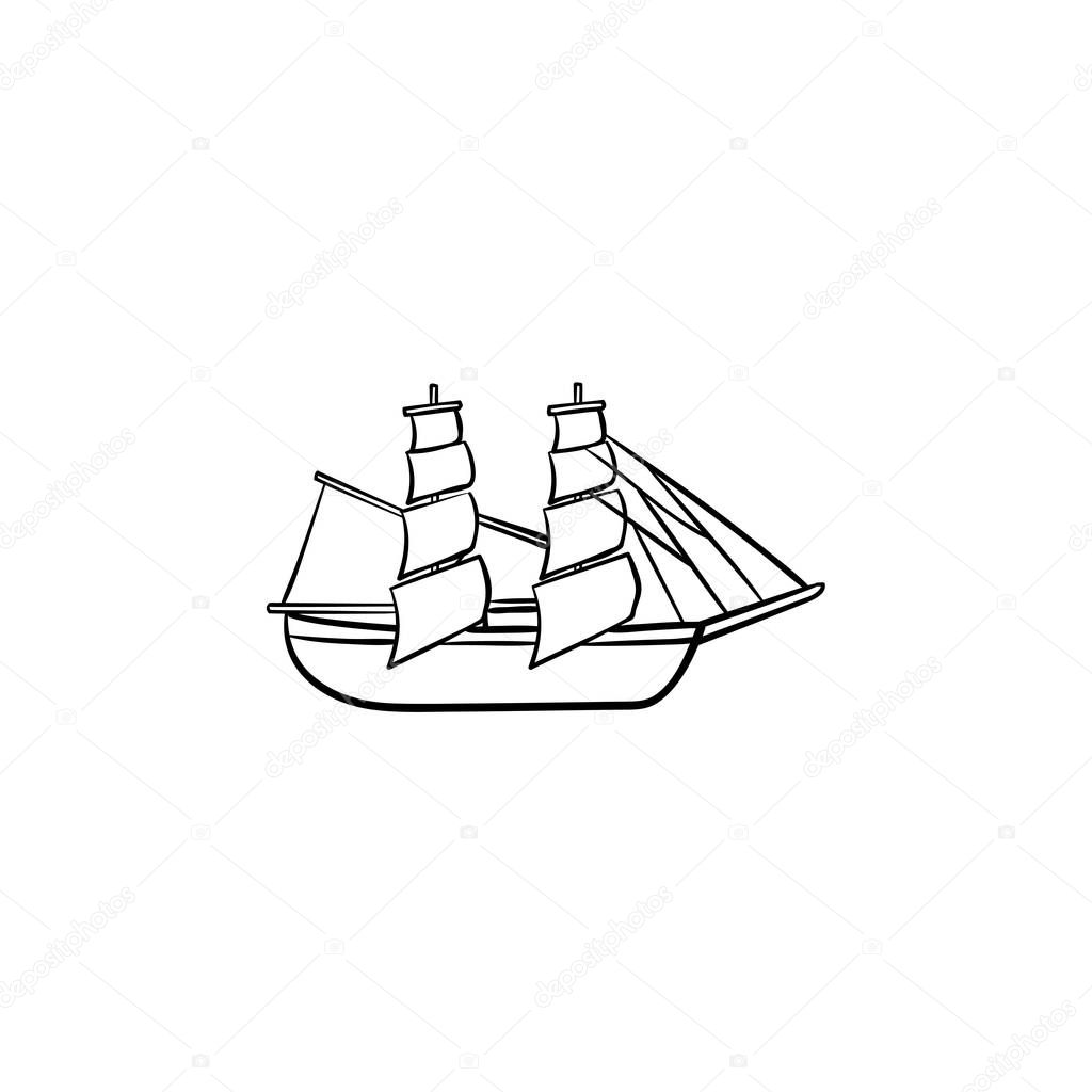 Sailing ship hand drawn outline doodle icon.