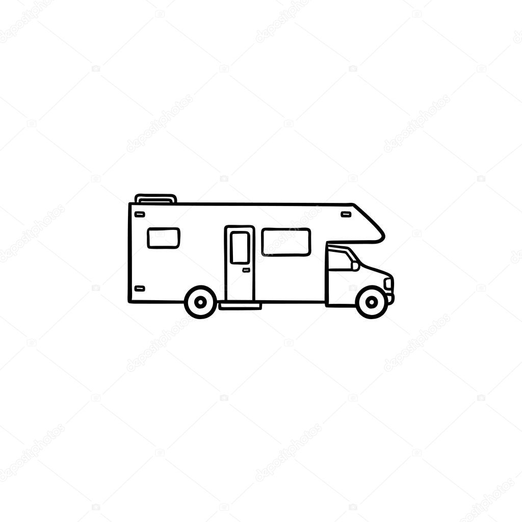 Recreational vehicle hand drawn outline doodle icon.