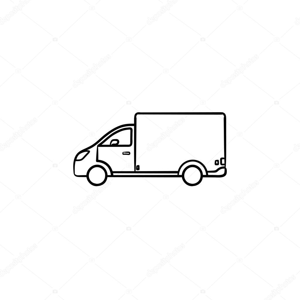 Delivery van hand drawn outline doodle icon.
