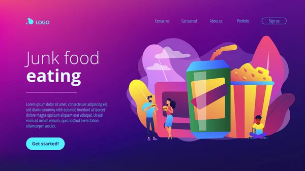 Snacking concepto sin parar landing page . — Archivo Imágenes Vectoriales