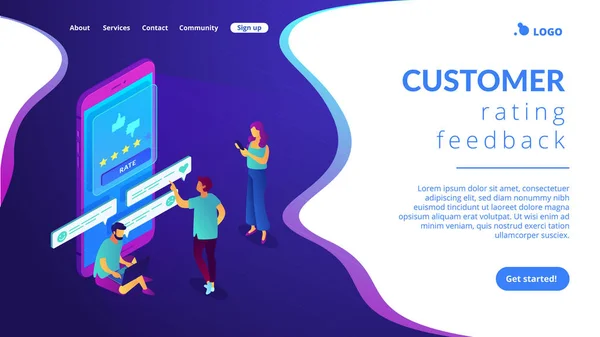 Kundenfeedback isometrische 3d Landing Page. — Stockvektor