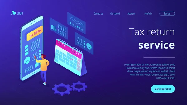 Service de retour d'impôt isométrique 3D landing page . — Image vectorielle