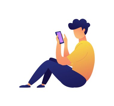 Genç Kullanıcı oturma ve manifatura mesajları ile smartphone illüstrasyon vektör.