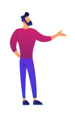 Onun el vektör çizim ile sunan jest yapıyor işadamı.