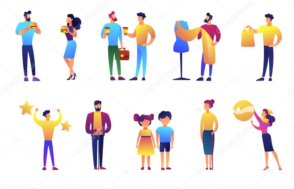 People of different generations and businessmen vector illustrations set.