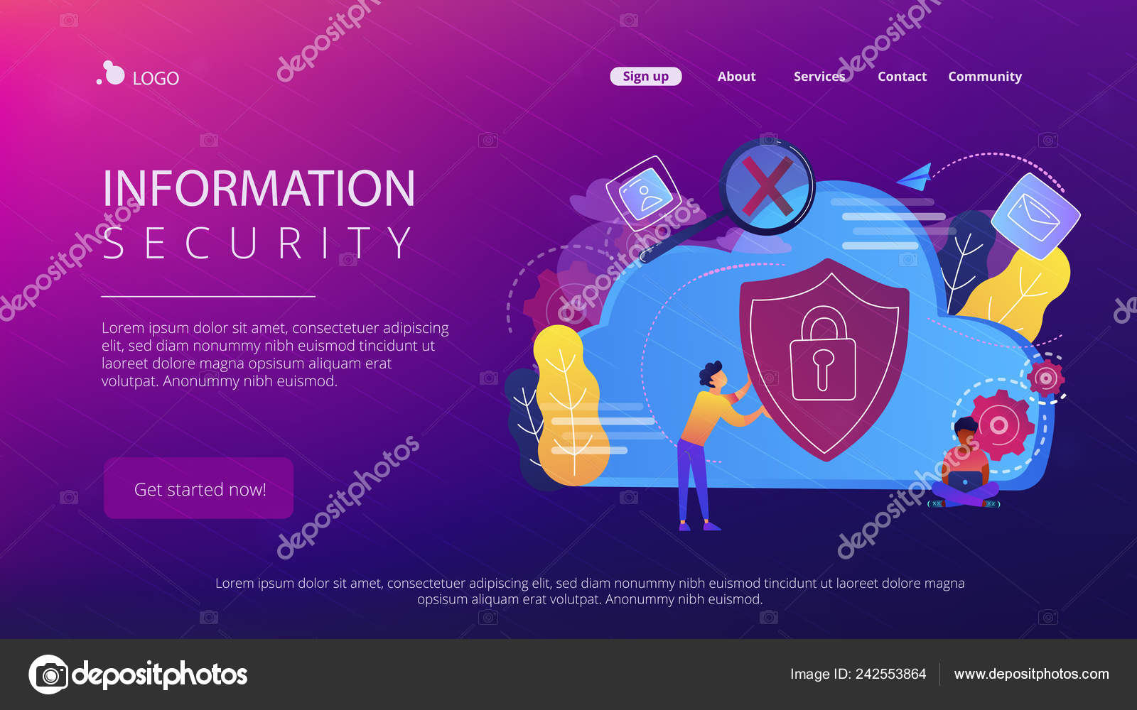 Cloud Computing Securityconcept Landing Page Stock Vector C Visualgeneration