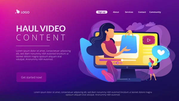 Juegos de compras concepto de vídeo landing page . — Archivo Imágenes Vectoriales