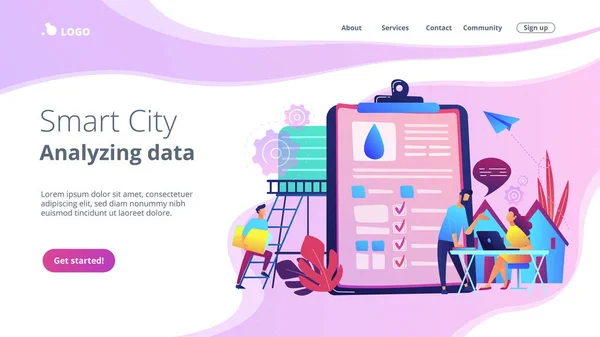 Gestão da água inteligente cityconcept landing page . — Vetor de Stock