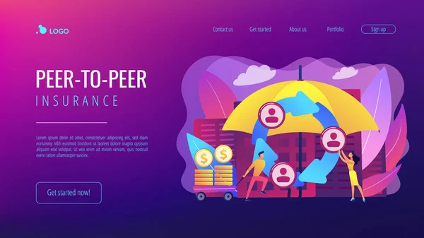 Peer-to-Peer-Versicherungskonzept Landing Page. — Stockvektor