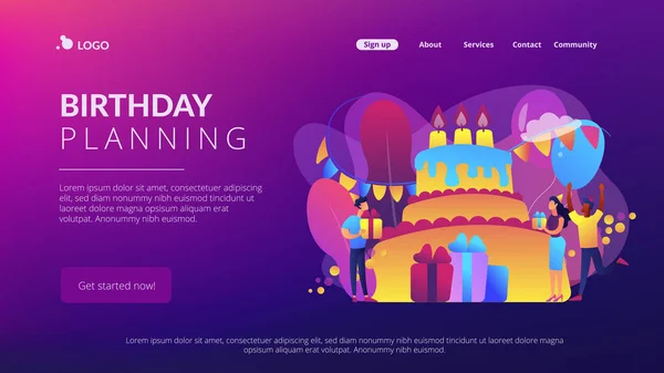 Birthday party concept landing page. — Stock Vector