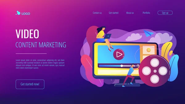 Video Content Marketing Konzept Zielseite. — Stockvektor