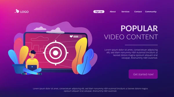 Video hry walkthrough koncept landing page. — Stockový vektor