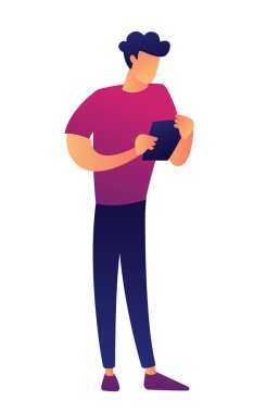 İşadamı tablet vektör çizim ile.