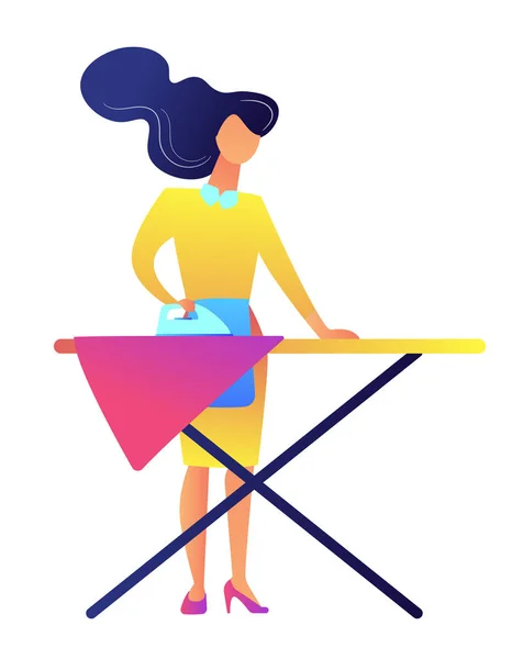 Mujer planchar ropa vector ilustración . — Vector de stock