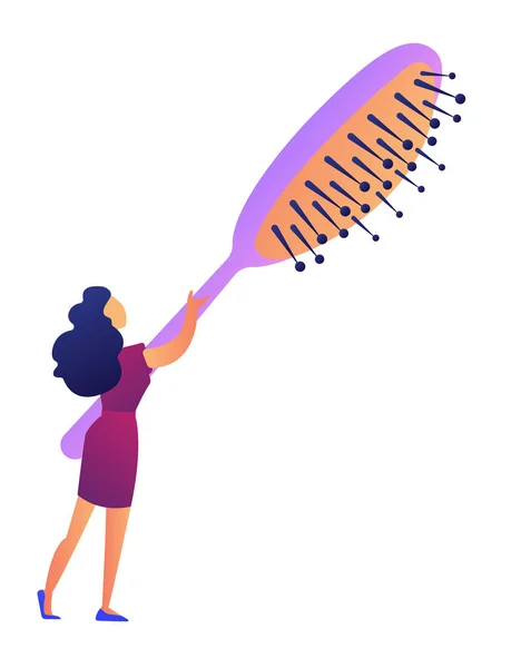 Vrouw met grote haarborstel vectorillustratie. — Stockvector