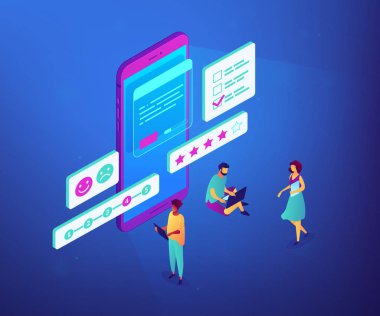 Online anket izometrik 3d konsept illüstrasyon.