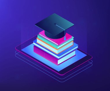 Dijital Eğitim izometrik 3d konsept illüstrasyon.
