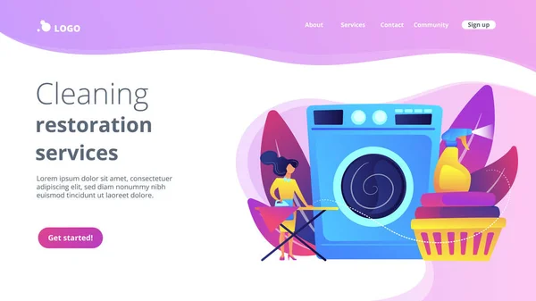 Limpeza a seco e lavagem conceito landing page . —  Vetores de Stock