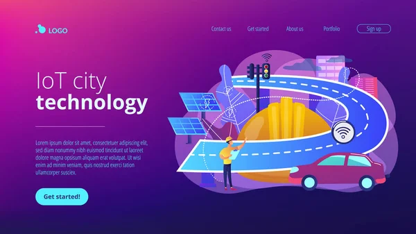 Concepto de construcción de carreteras inteligentes landing page . — Archivo Imágenes Vectoriales