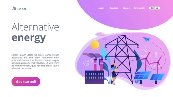 Concepto de energía alternativa landing page . — Archivo Imágenes Vectoriales